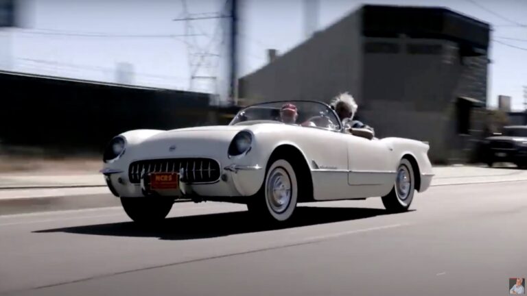 1650638730 Jay Leno checks out a 99 point restored 1954 Chevrolet Corvette