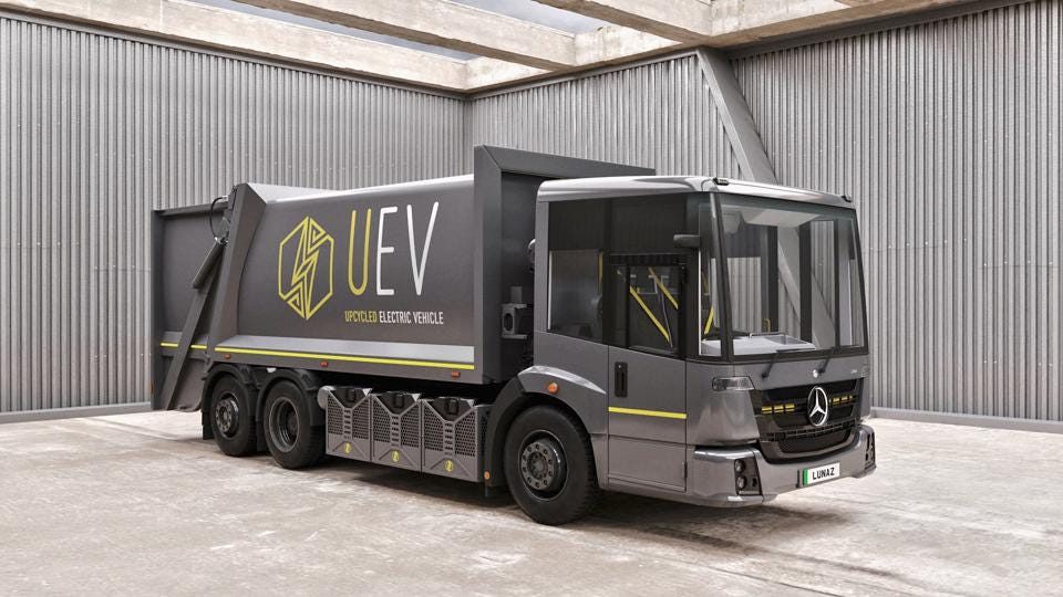 Charged EVs Lunazs upcycled electric garbage truck features swappable