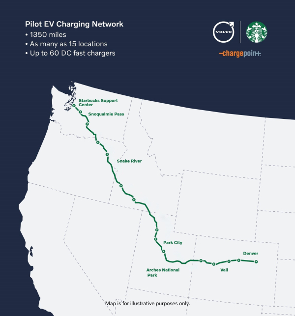 1660125307 Volvo Cars Starbucks begin installing ChargePoint EV fast chargers at