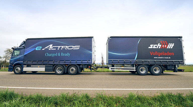 Charged EVs Daimler tests new eActros truck and trailer combo in