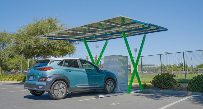 Charged EVs Paired Powers solar canopy offers portable modular