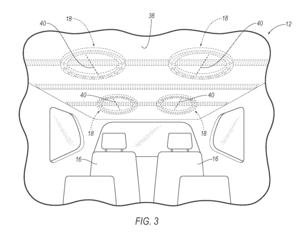 Ford roof-mounted airbag patent image