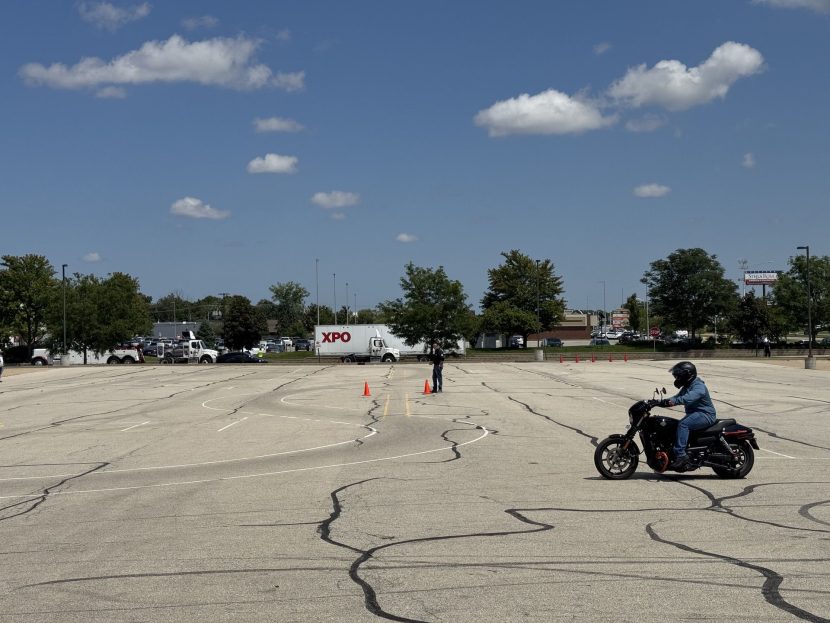 Students practice cone fabrics on MSF riding tests