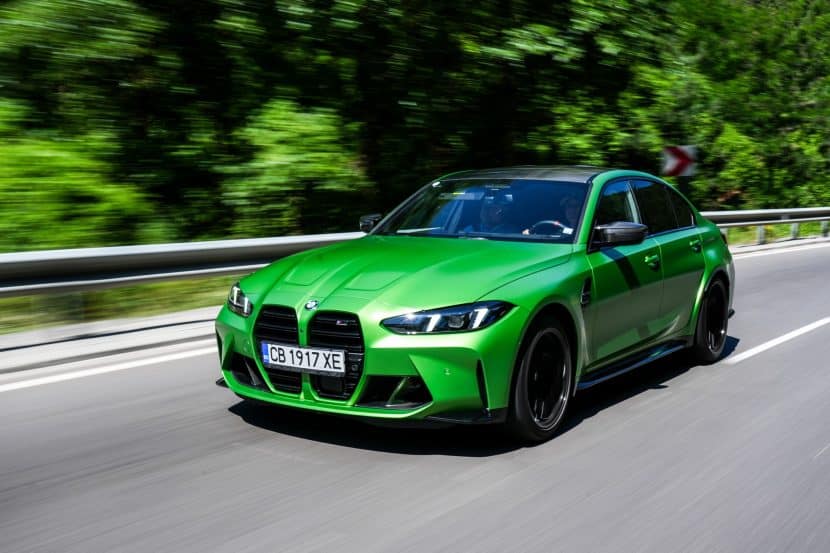 2025 BMW M3 in Tampa Bay Green Front three -quarter view