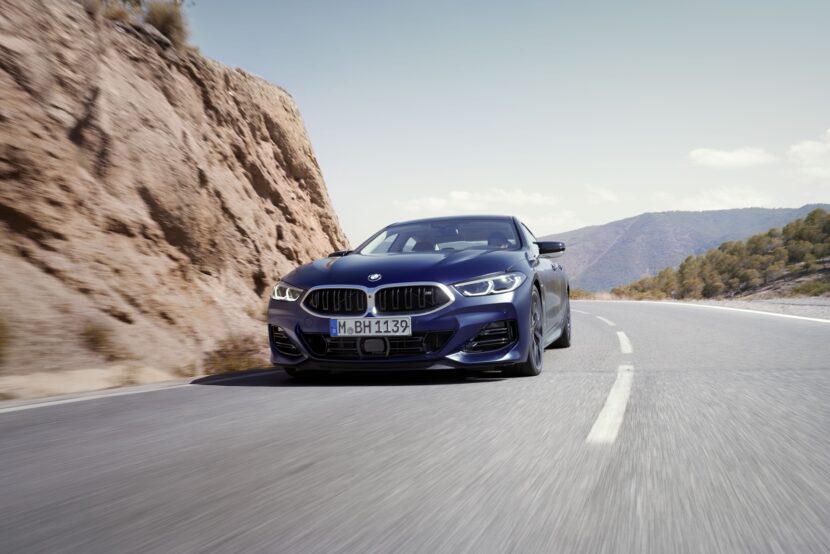 BMW 8 series Gran Coupé on a mountain road