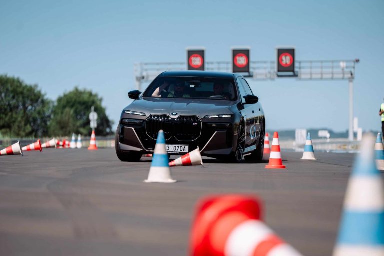 BMW PROTECTION VEHICLES TRAINING doing cones avoidance and maneuvers on the track