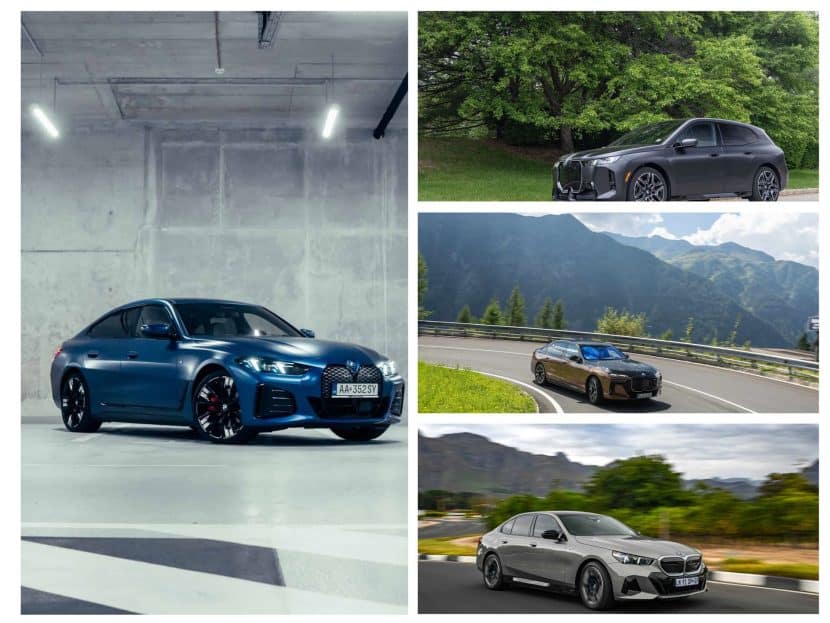 BMW i4, i5, i7 and IX electric vehicles side by side in a line -up for depreciation comparison