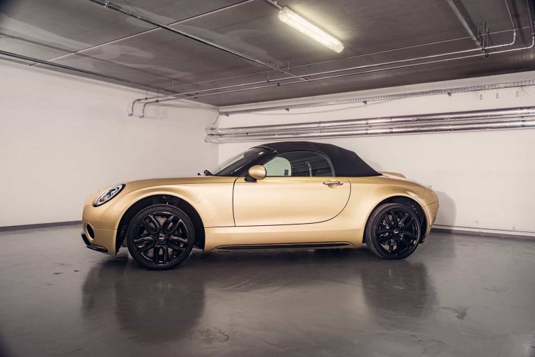 A New Gold MINI Superleggera Prototype Emerges — With Hybrid Power and Production-Ready Design